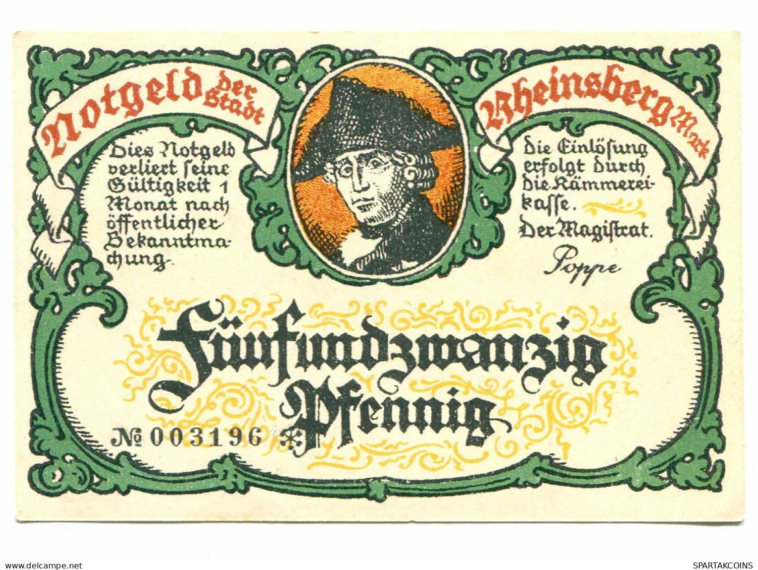 25 Pfennig RHEINSBERG DEUTSCHLAND UNC Notgeld Papiergeld Banknote #P10558 - [11] Lokale Uitgaven