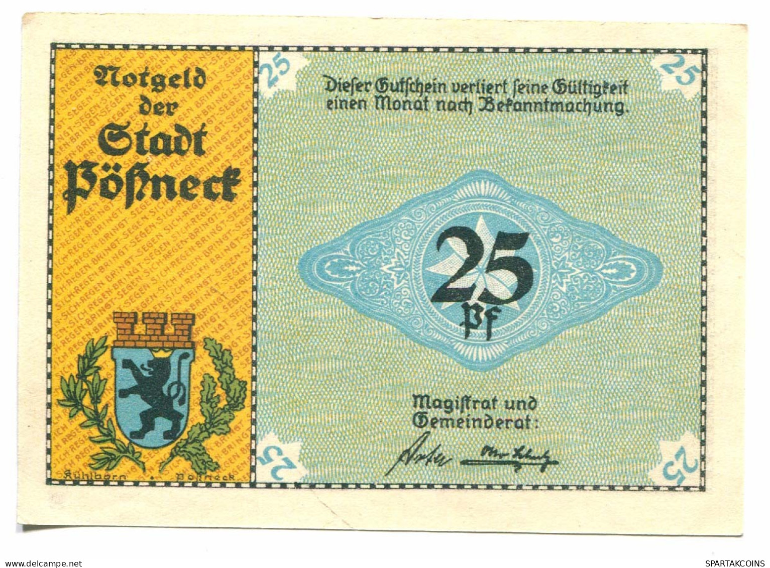 25 Pfennig POSSNECK DEUTSCHLAND UNC Notgeld Papiergeld Banknote #P10590 - [11] Emissions Locales