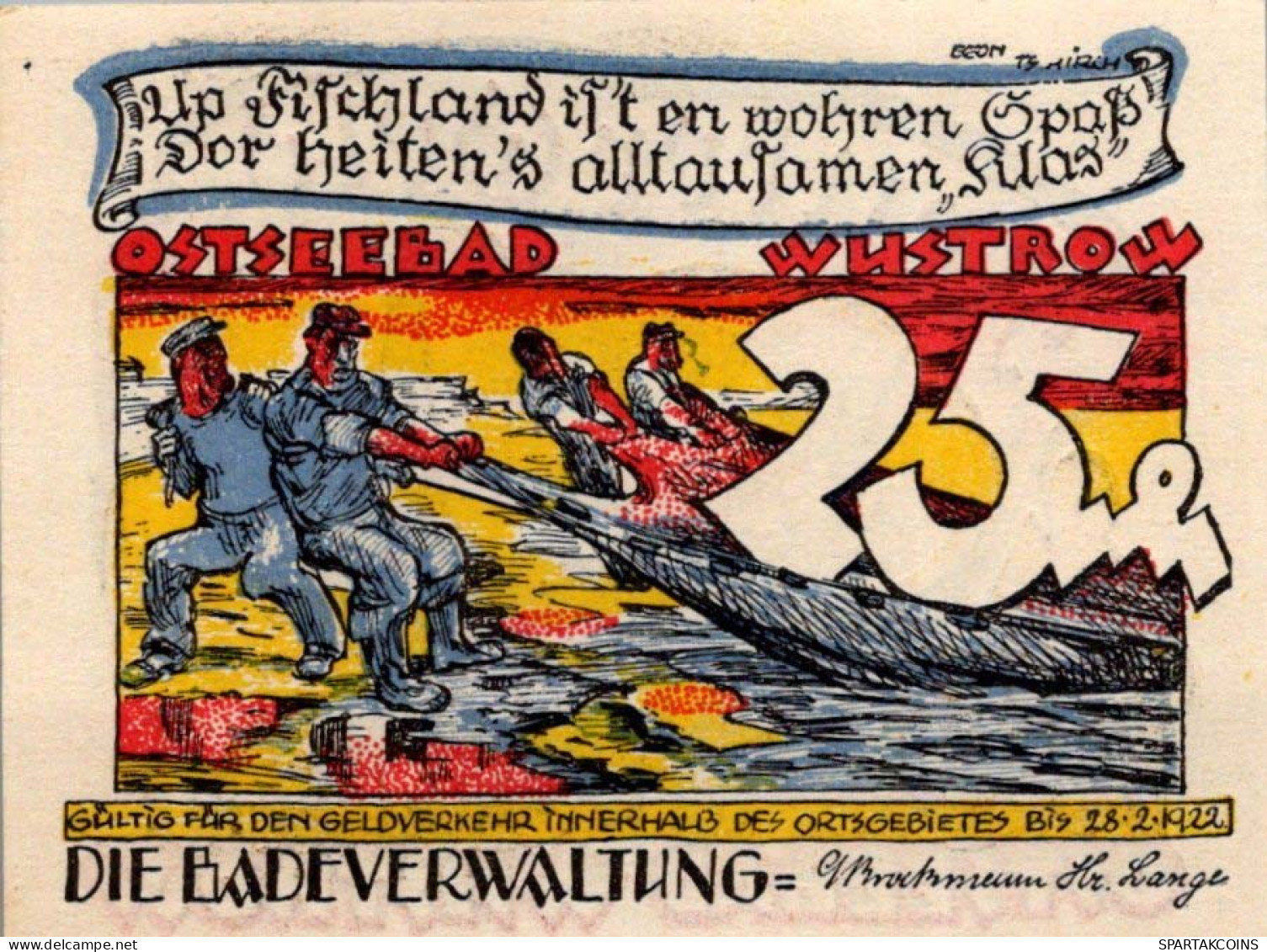 25 PFENNIG 1922 WUSTROW AUF FISCHLAND Mecklenburg-Schwerin UNC DEUTSCHLAND #PI576 - [11] Local Banknote Issues