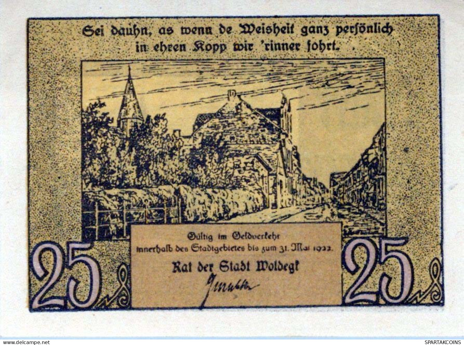 25 PFENNIG 1922 Stadt WOLDEGK Mecklenburg-Strelitz DEUTSCHLAND Notgeld #PG340 - [11] Local Banknote Issues