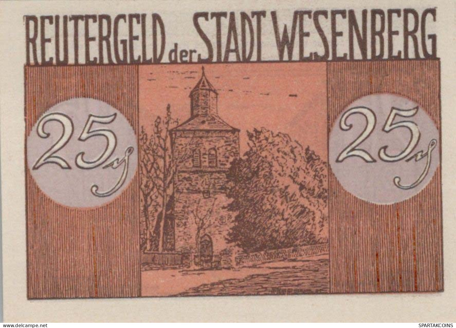 25 PFENNIG 1922 Stadt WESENBERG IN MECKLENBURG UNC DEUTSCHLAND #PI684 - Lokale Ausgaben