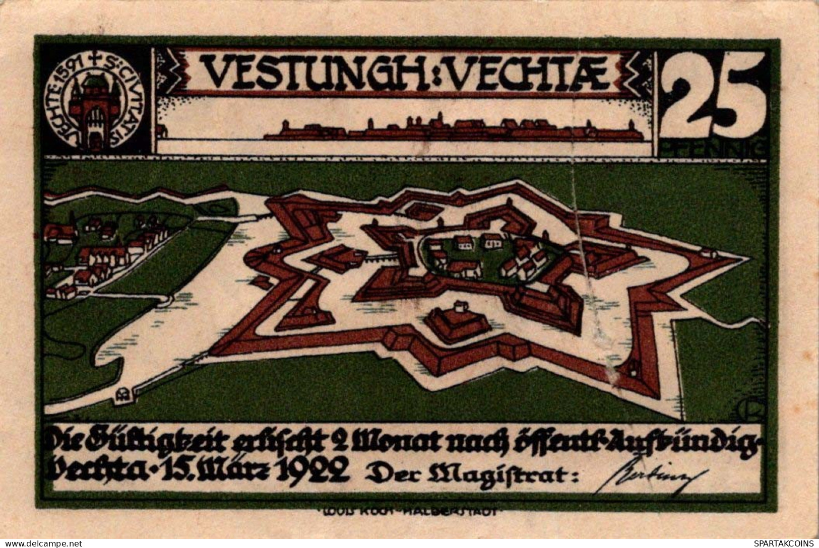 25 PFENNIG 1922 Stadt VECHTA Oldenburg DEUTSCHLAND Notgeld Banknote #PJ104 - [11] Local Banknote Issues