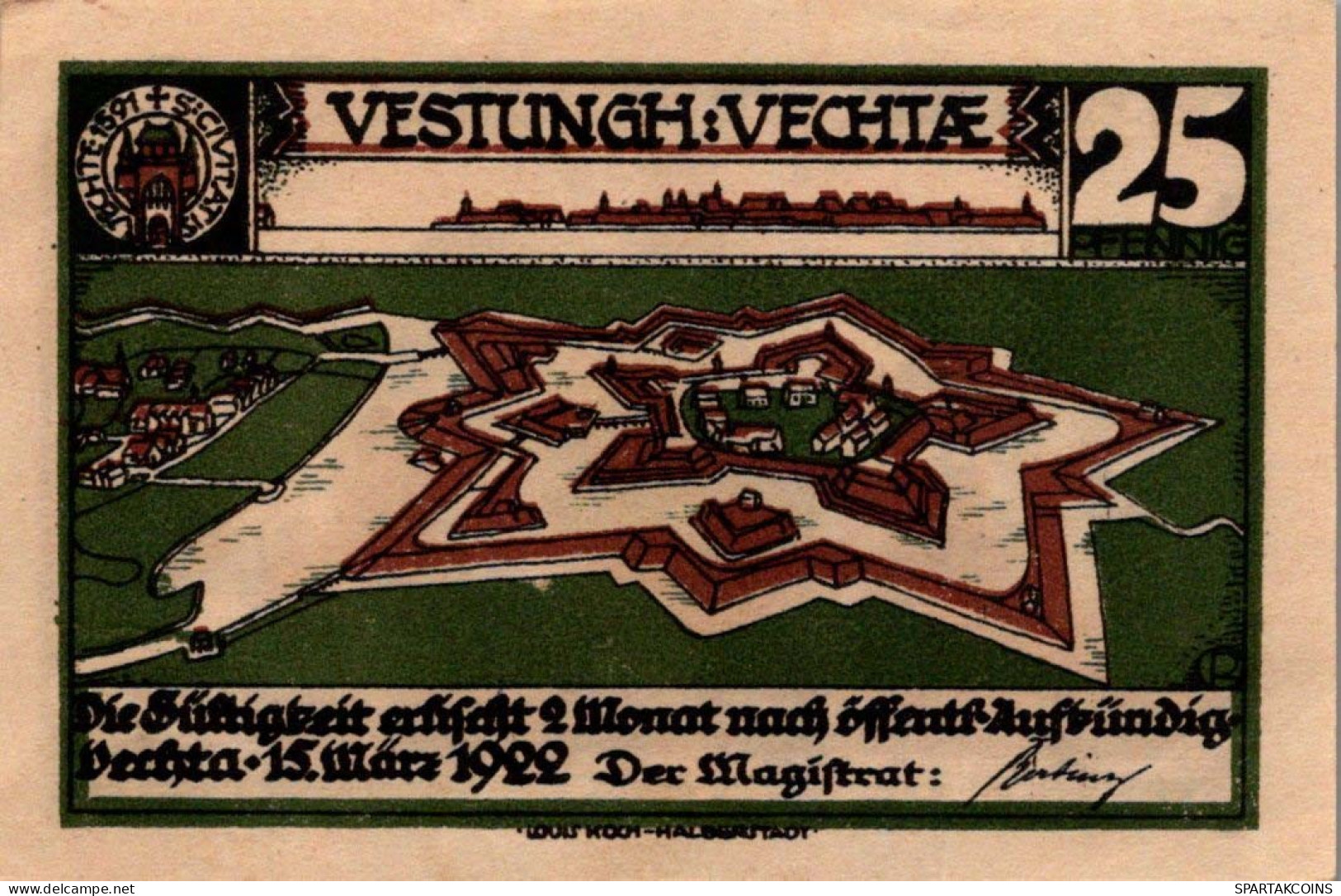 25 PFENNIG 1922 Stadt VECHTA Oldenburg DEUTSCHLAND Notgeld Banknote #PJ106 - [11] Lokale Uitgaven