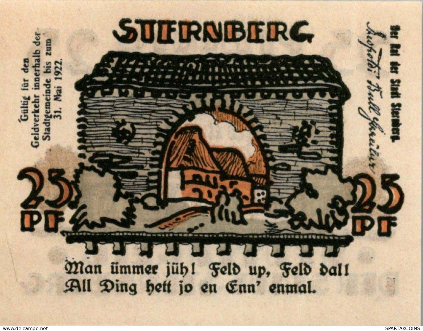 25 PFENNIG 1922 Stadt STERNBERG Mecklenburg-Schwerin UNC DEUTSCHLAND #PI946 - [11] Local Banknote Issues