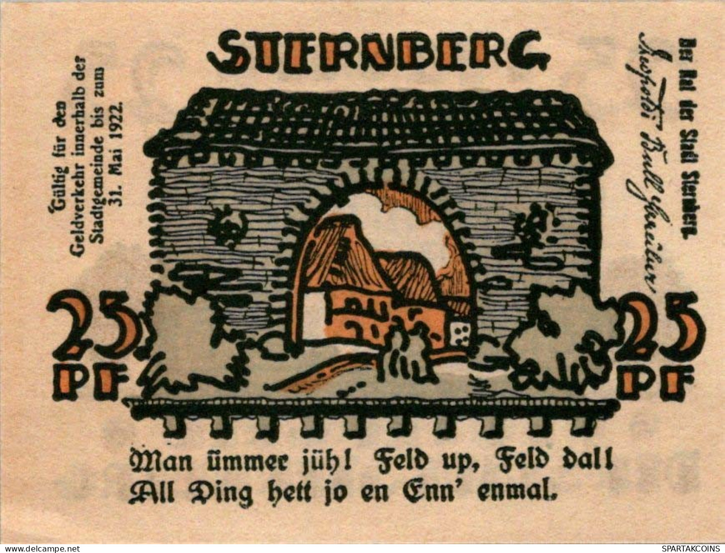 25 PFENNIG 1922 Stadt STERNBERG Mecklenburg-Schwerin UNC DEUTSCHLAND #PH331 - [11] Local Banknote Issues