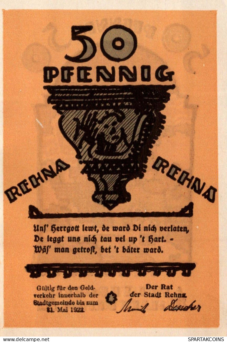 25 PFENNIG 1922 Stadt REHNA Mecklenburg-Schwerin UNC DEUTSCHLAND Notgeld #PI556 - [11] Local Banknote Issues