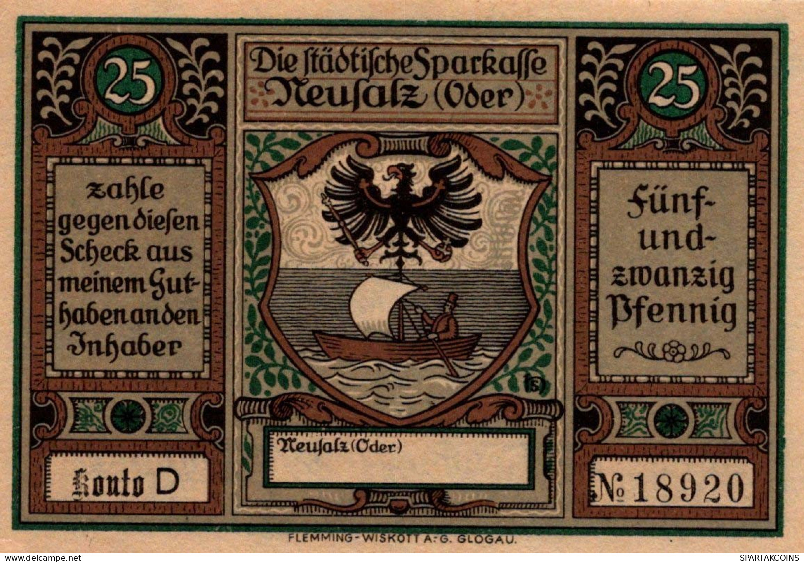 25 PFENNIG 1922 Stadt NEUSALZ Niedrigeren Silesia UNC DEUTSCHLAND Notgeld #PD257 - [11] Emissions Locales