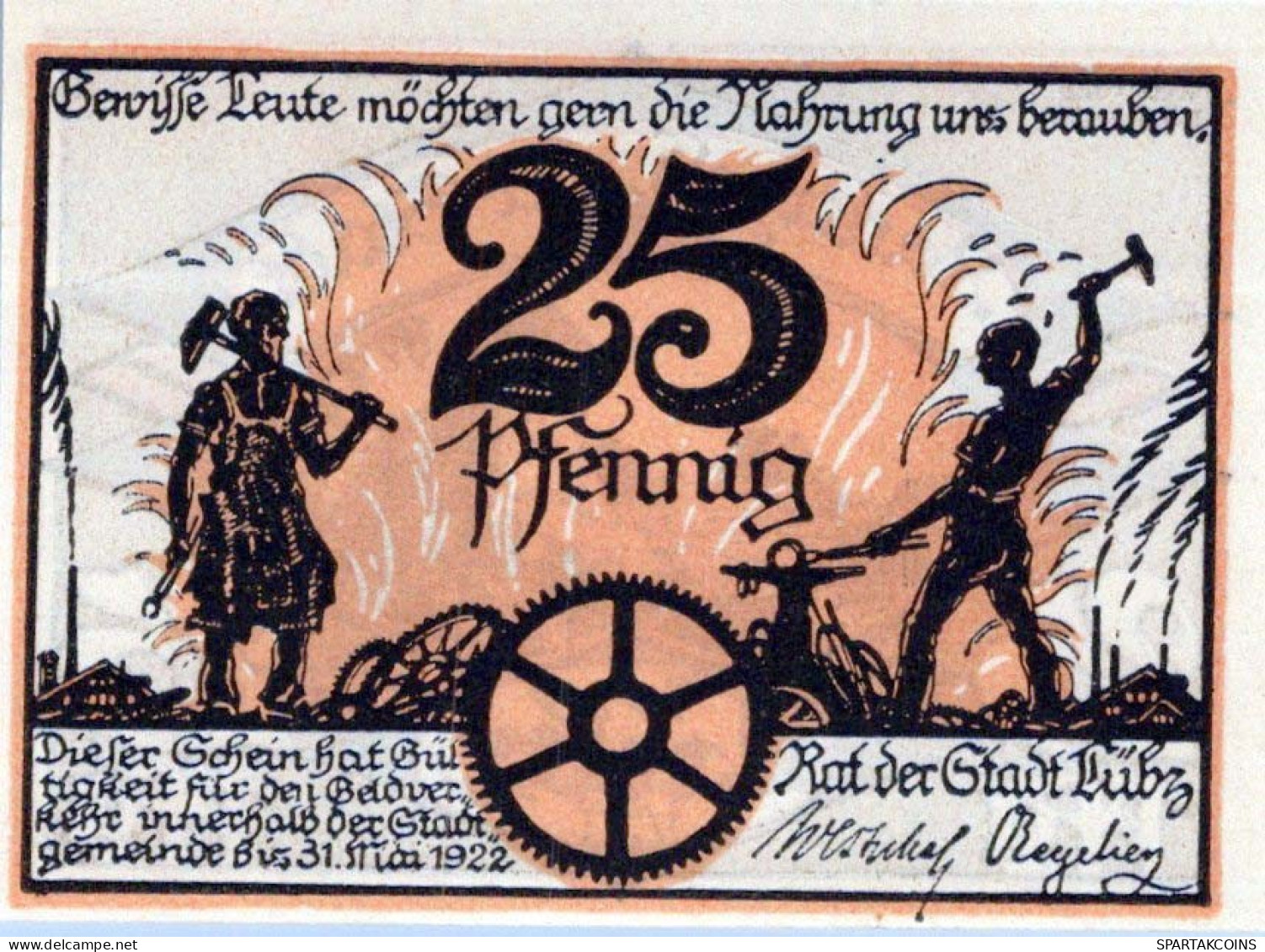 25 PFENNIG 1922 Stadt LÜBZ Mecklenburg-Schwerin DEUTSCHLAND Notgeld #PJ127 - [11] Local Banknote Issues