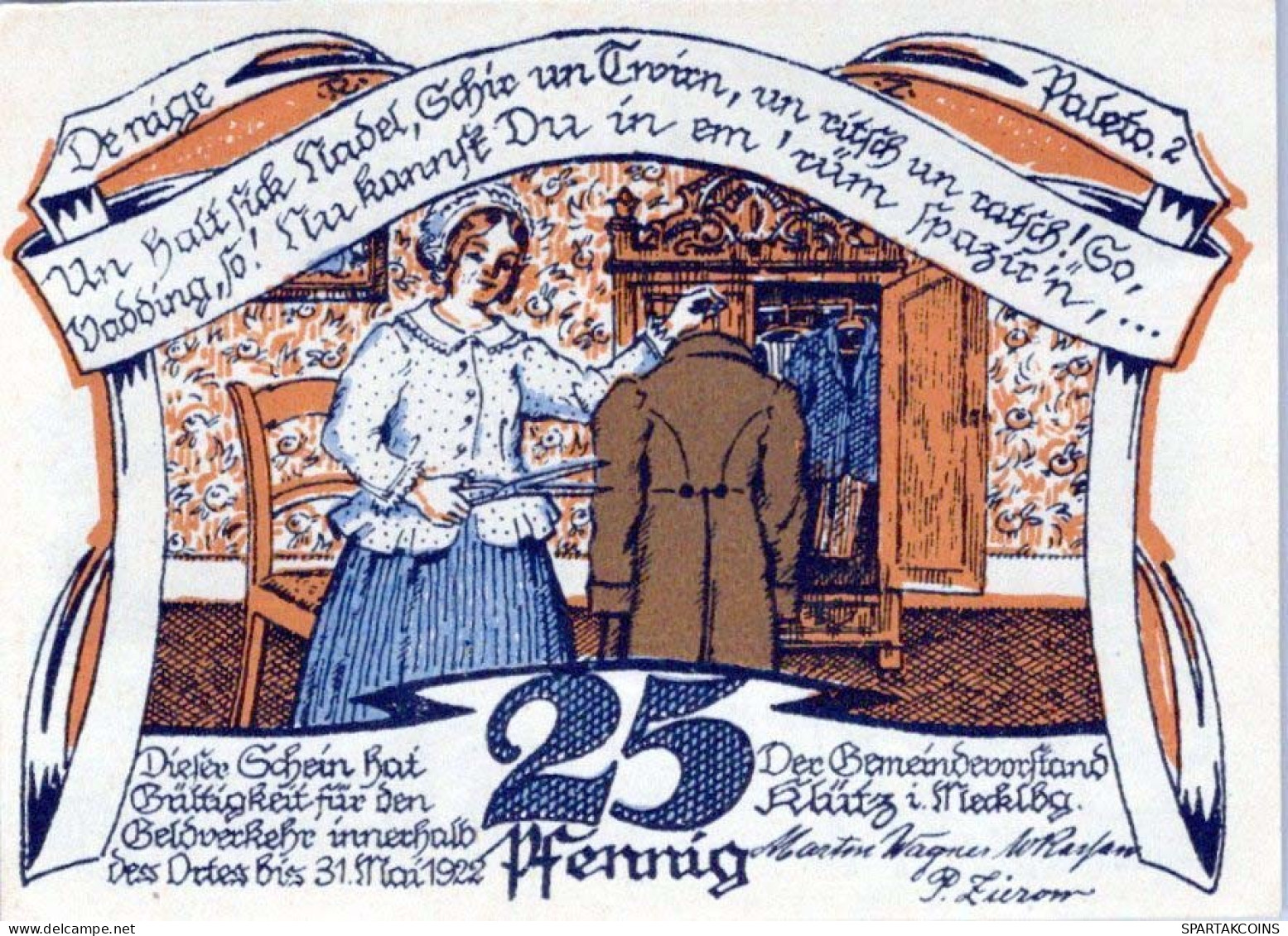 25 PFENNIG 1922 Stadt KLÜTZ Mecklenburg-Schwerin UNC DEUTSCHLAND Notgeld #PI551 - [11] Local Banknote Issues