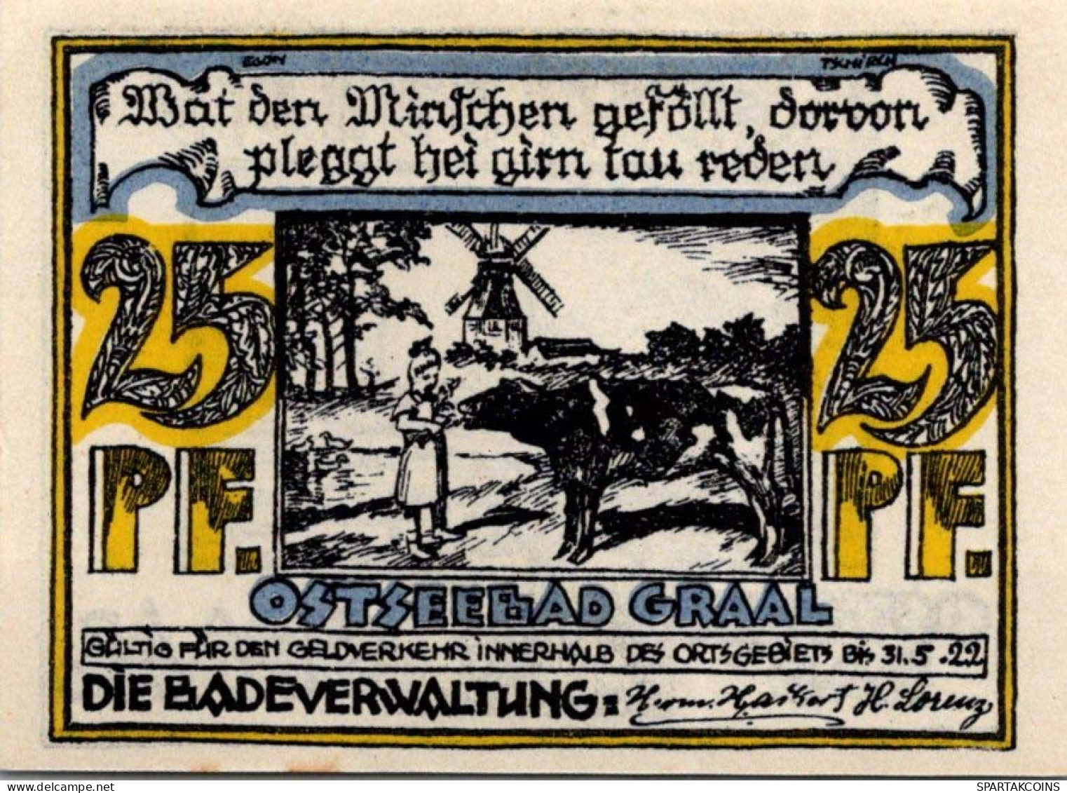 25 PFENNIG 1922 Stadt GRAAL Mecklenburg-Schwerin UNC DEUTSCHLAND Notgeld #PH276 - [11] Emissions Locales