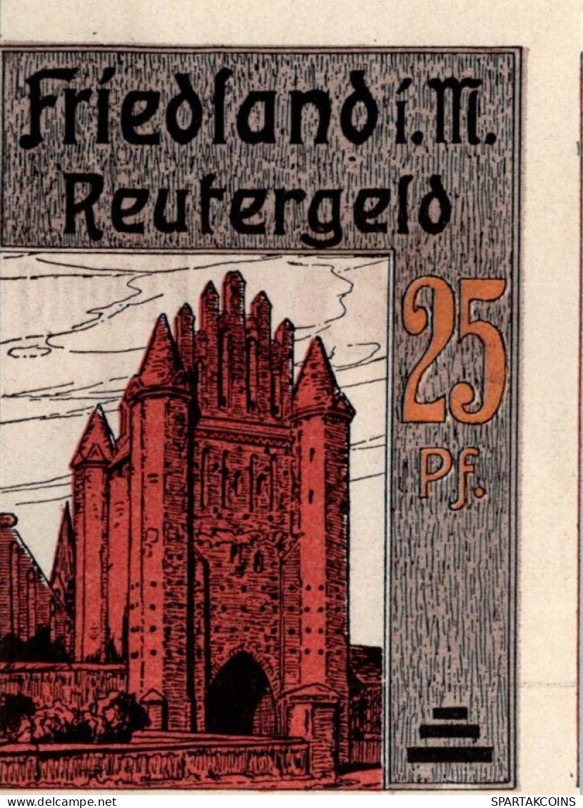 25 PFENNIG 1922 Stadt FRIEDLAND IN MECKLENBURG UNC DEUTSCHLAND #PI567 - [11] Emissions Locales