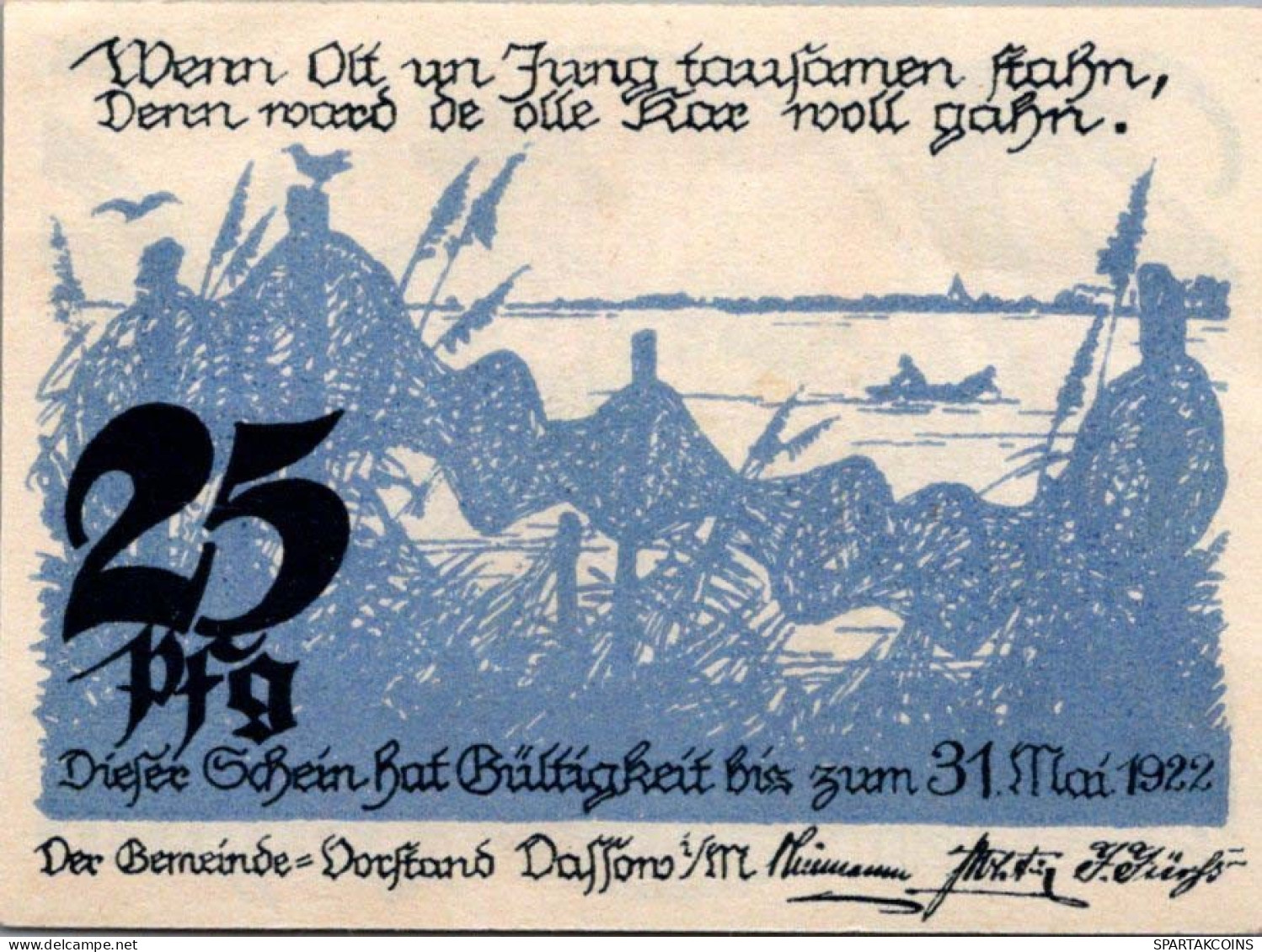 25 PFENNIG 1922 Stadt DASSOW Mecklenburg-Schwerin UNC DEUTSCHLAND Notgeld #PA424 - [11] Emissions Locales