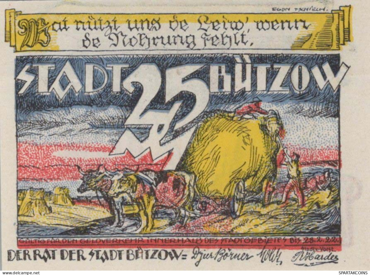 25 PFENNIG 1922 Stadt BÜTZOW Mecklenburg-Schwerin DEUTSCHLAND Notgeld #PJ133 - Lokale Ausgaben