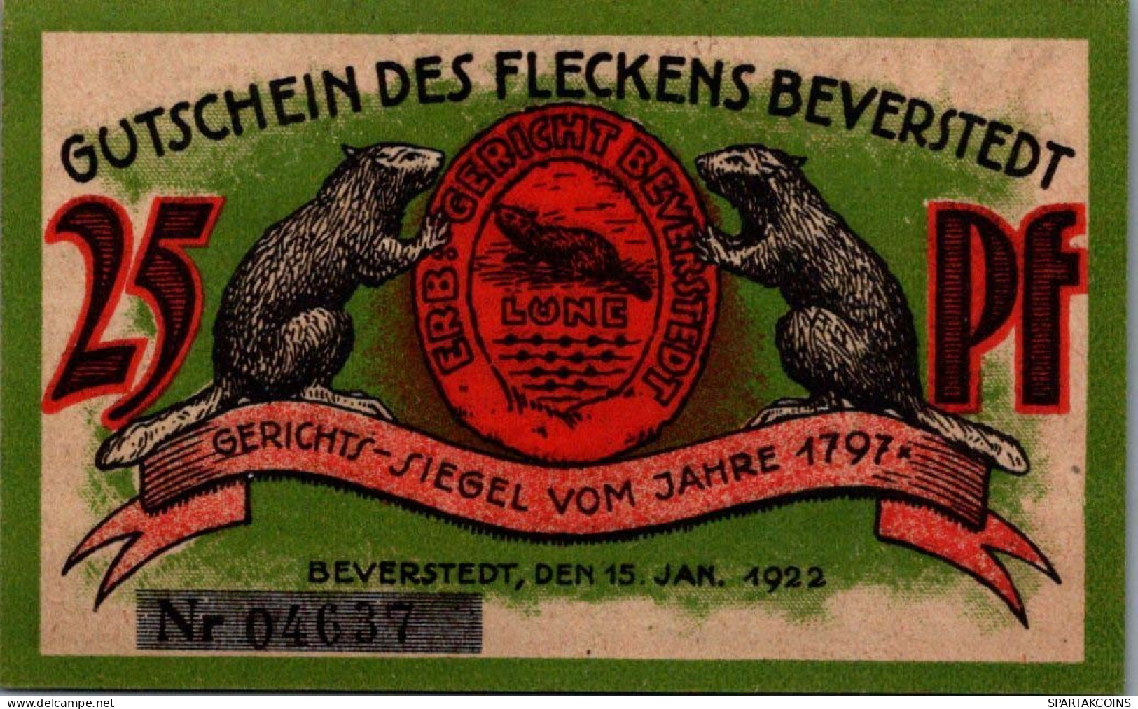 25 PFENNIG 1922 Stadt BEVERSTEDT Hanover UNC DEUTSCHLAND Notgeld Banknote #PI498 - [11] Emissions Locales