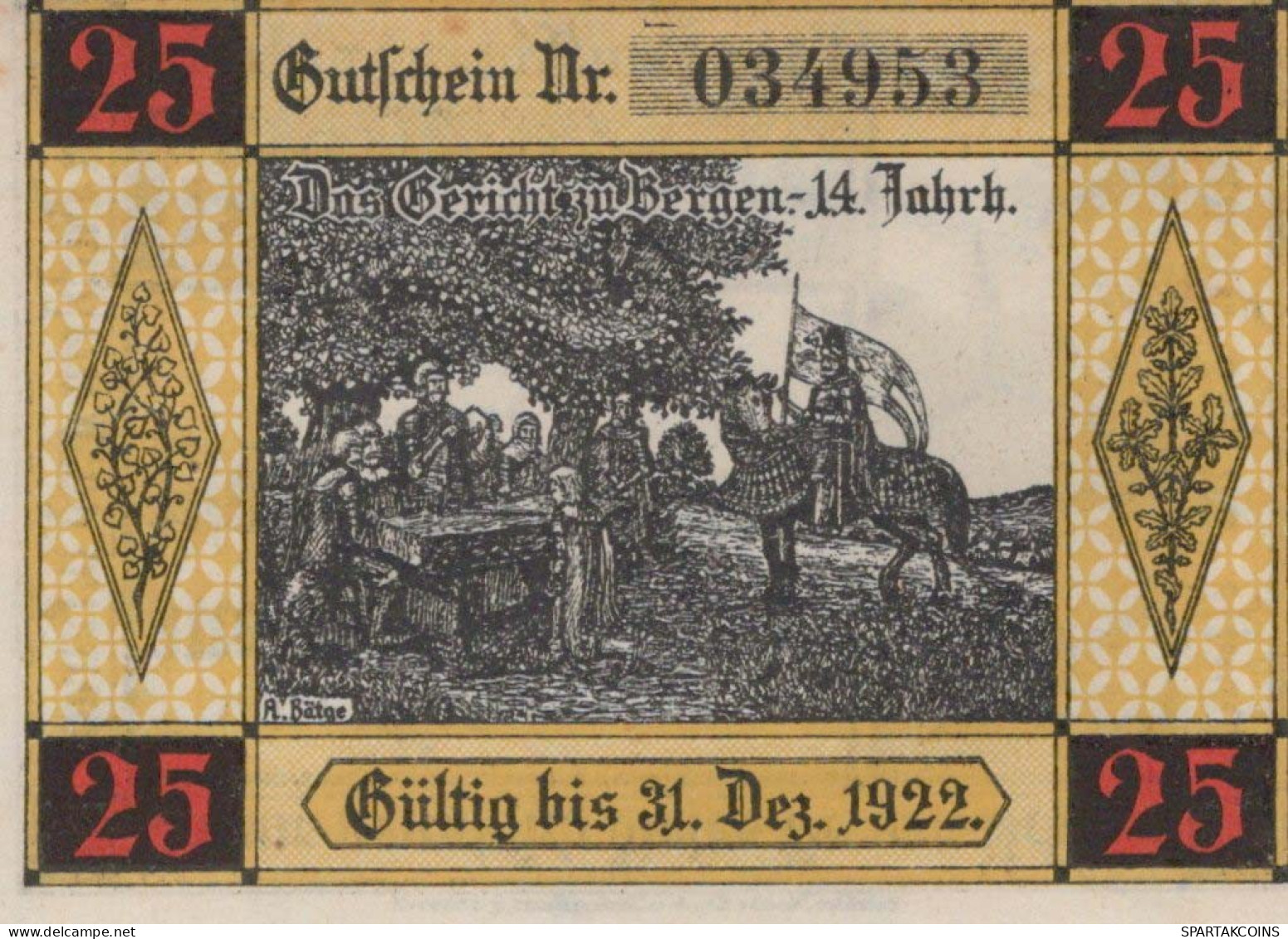 25 PFENNIG 1922 Stadt BERGEN AN DER DUMME Hanover UNC DEUTSCHLAND Notgeld #PA173 - [11] Emissions Locales