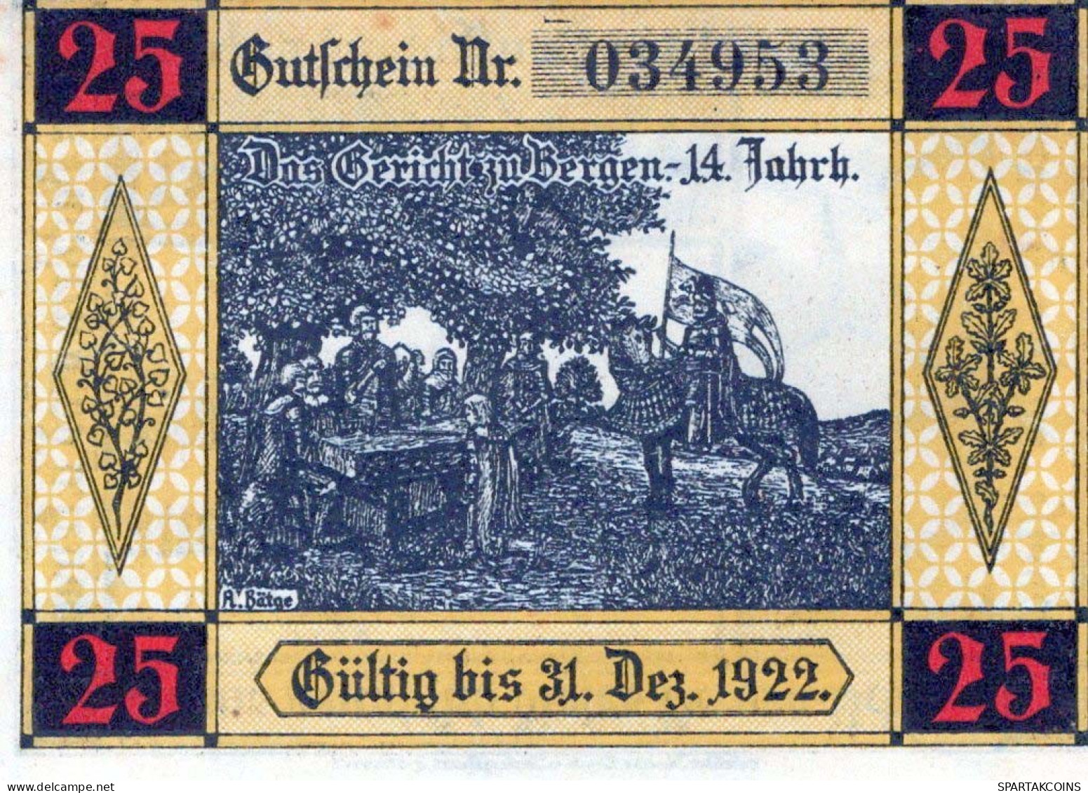 25 PFENNIG 1922 Stadt BERGEN AN DER DUMME Hanover UNC DEUTSCHLAND Notgeld #PA173 - [11] Local Banknote Issues