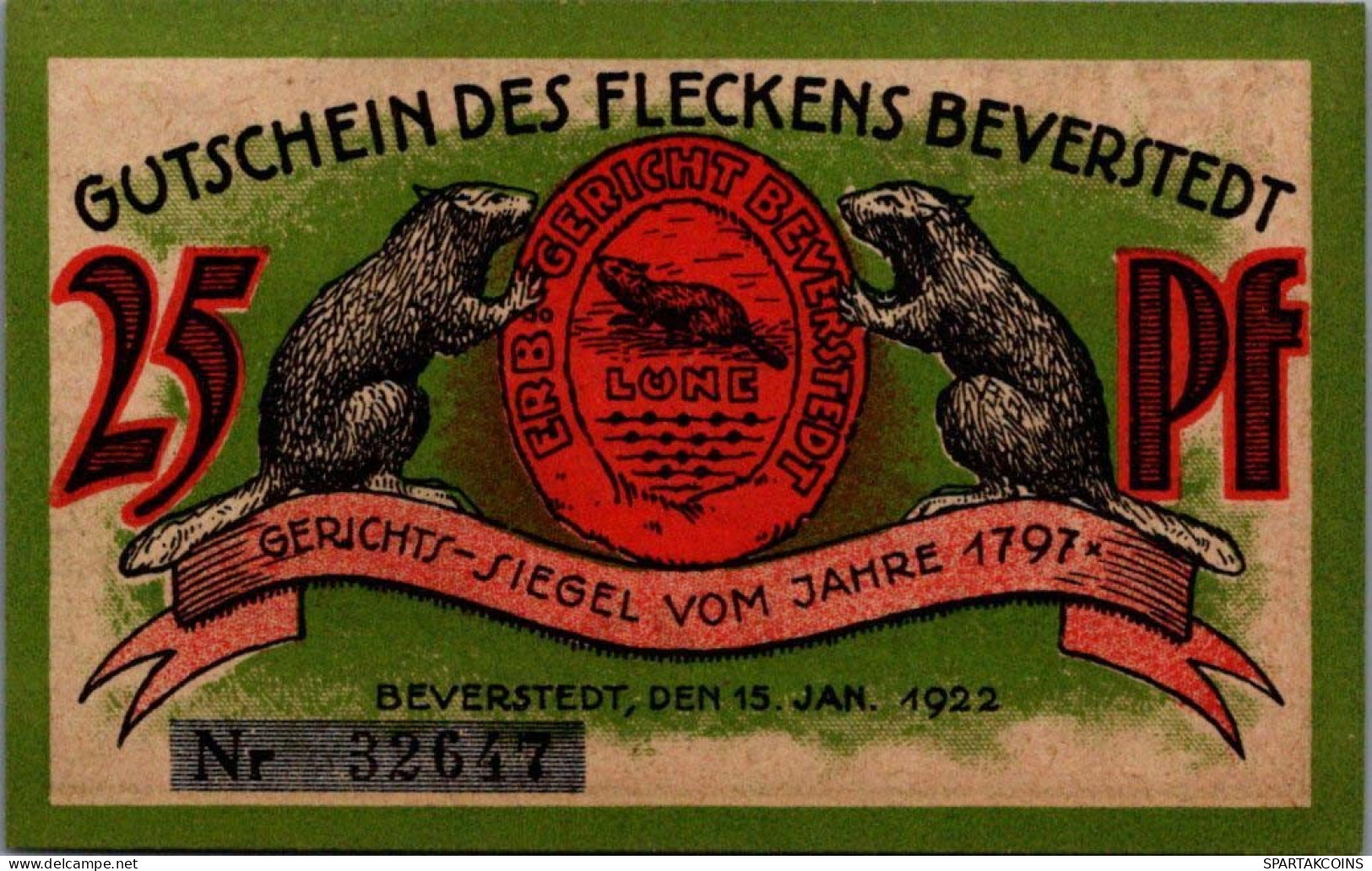 25 PFENNIG 1922 Stadt BEVERSTEDT Hanover DEUTSCHLAND Notgeld Banknote #PF810 - [11] Emissions Locales