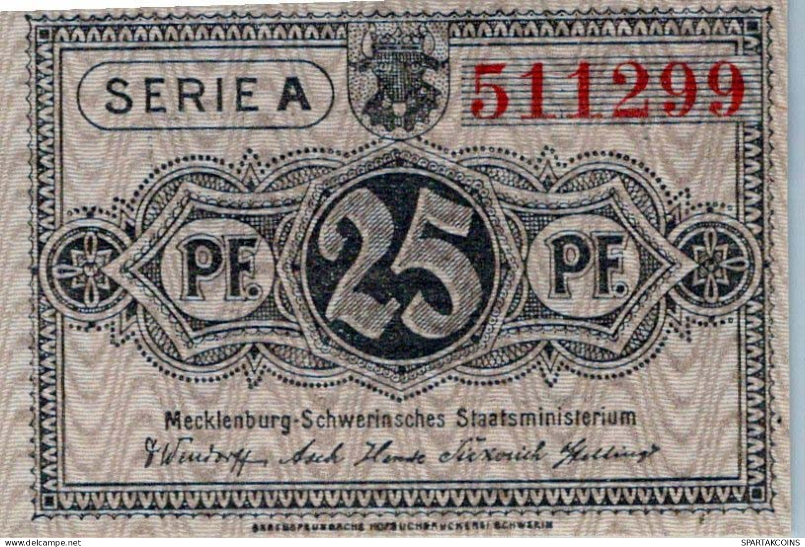 25 PFENNIG 1922 MECKLENBURG-SCHWERIN Mecklenburg-Schwerin DEUTSCHLAND #PF692 - [11] Emissions Locales
