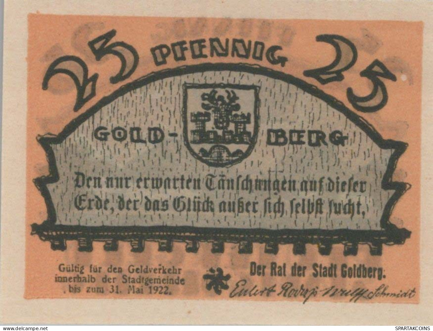 25 PFENNIG 1922 GOLDBERG IN MECKLENBURG Mecklenburg-Schwerin DEUTSCHLAND #PG336 - [11] Local Banknote Issues