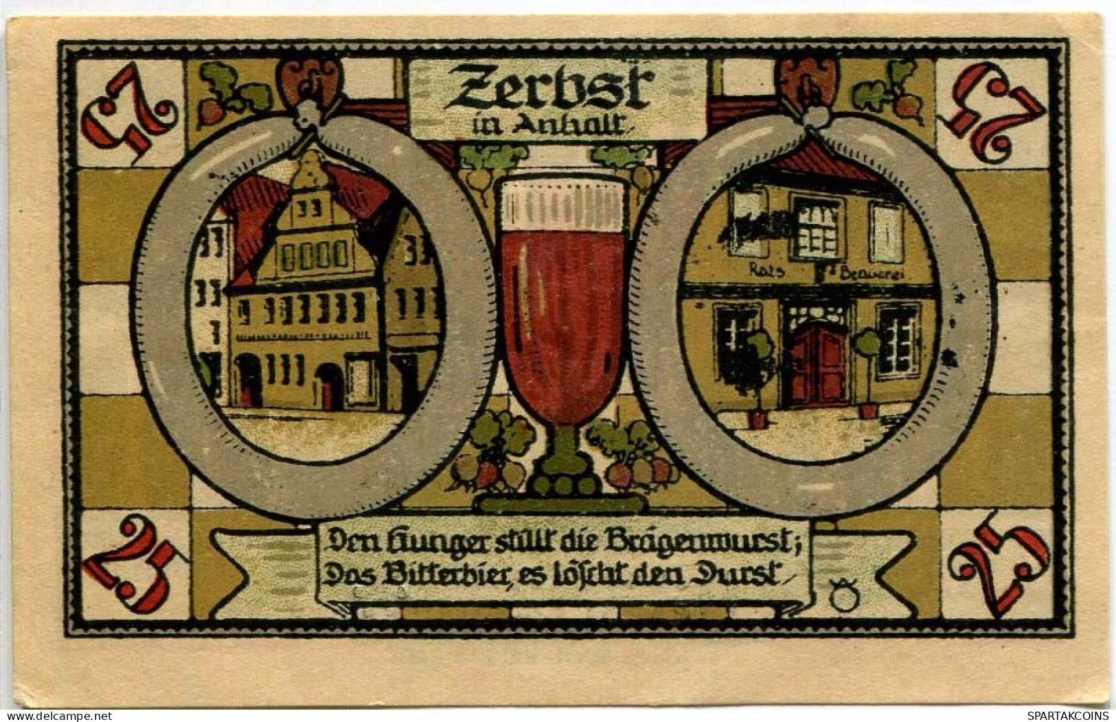 25 PFENNIG 1921 Stadt ZERBST Anhalt DEUTSCHLAND Notgeld Papiergeld Banknote #PL925 - Lokale Ausgaben