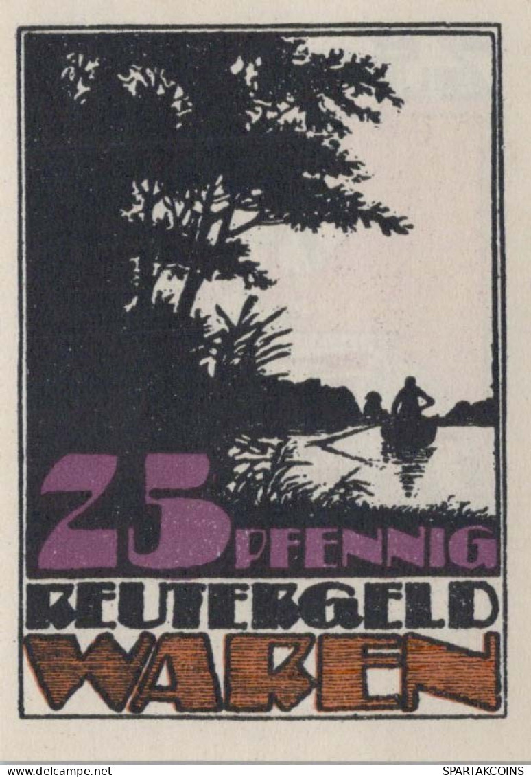 25 PFENNIG 1921 Stadt WAREN Mecklenburg-Schwerin UNC DEUTSCHLAND Notgeld #PI573 - Lokale Ausgaben