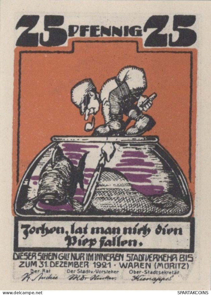 25 PFENNIG 1921 Stadt WAREN Mecklenburg-Schwerin DEUTSCHLAND Notgeld #PG330 - [11] Local Banknote Issues