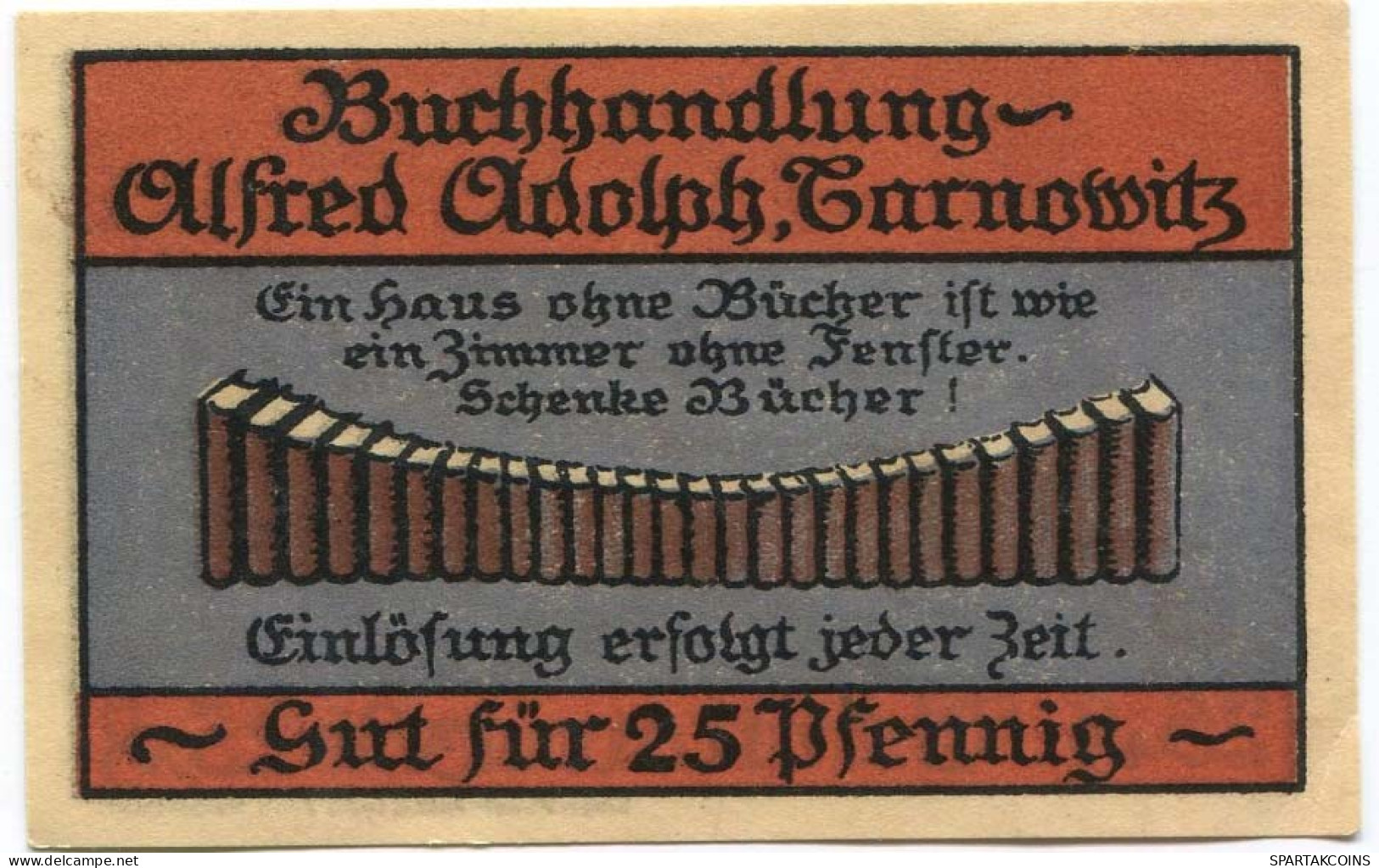 25 PFENNIG 1921 Stadt TARNOWITZ Oberen Silesia DEUTSCHLAND Notgeld Papiergeld Banknote #PL802 - [11] Emissions Locales