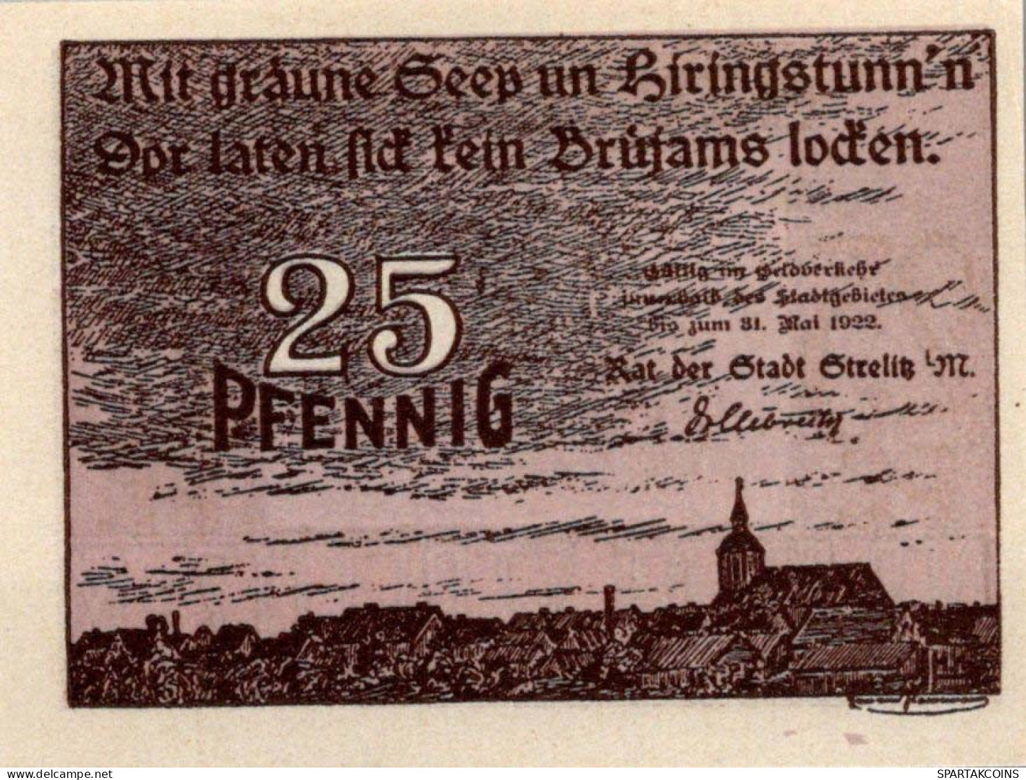 25 PFENNIG 1921 Stadt STRELITZ Mecklenburg-Strelitz UNC DEUTSCHLAND #PI981 - [11] Emissions Locales