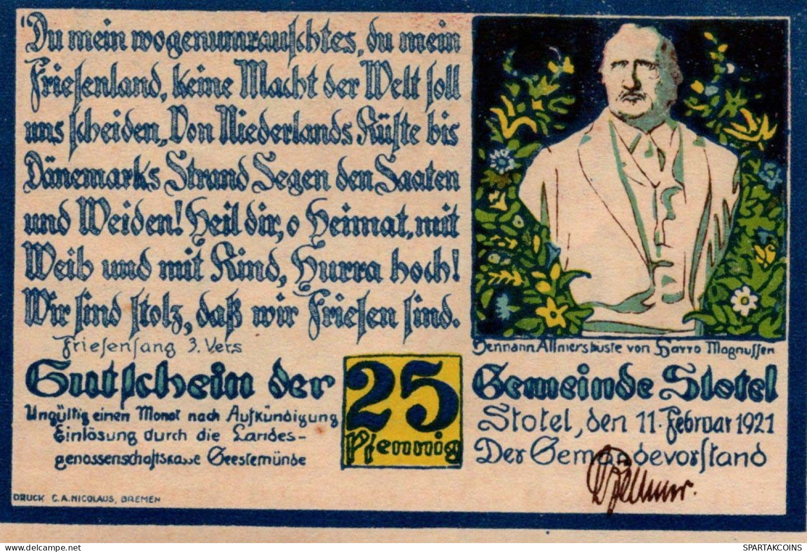 25 PFENNIG 1921 Stadt STOTEL Hanover DEUTSCHLAND Notgeld Banknote #PF440 - Lokale Ausgaben