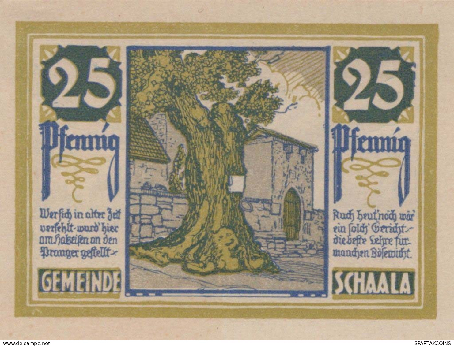 25 PFENNIG 1921 Stadt SCHAALA Thuringia DEUTSCHLAND Notgeld Banknote #PF396 - Lokale Ausgaben