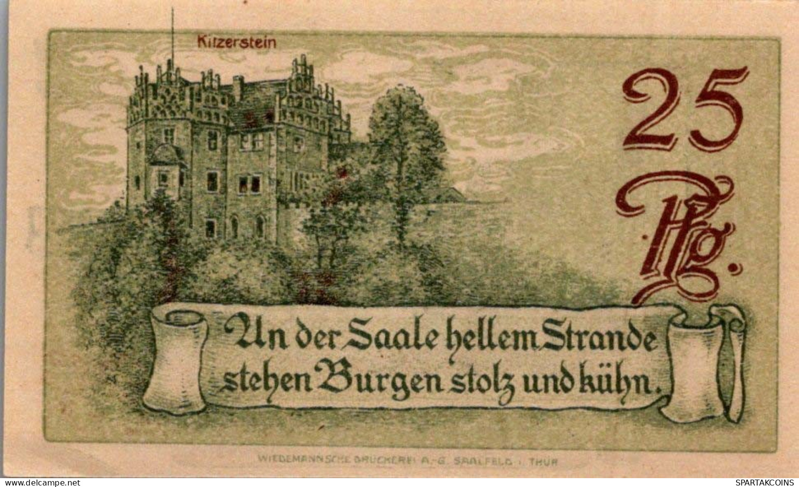 25 PFENNIG 1921 Stadt SAALFELD Thuringia UNC DEUTSCHLAND Notgeld Banknote #PH853 - Lokale Ausgaben