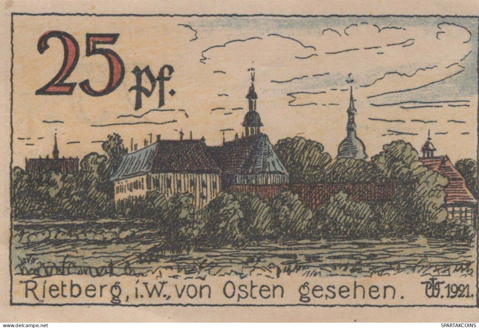 25 PFENNIG 1921 Stadt RIETBERG Westphalia UNC DEUTSCHLAND Notgeld #PC353 - [11] Emissions Locales