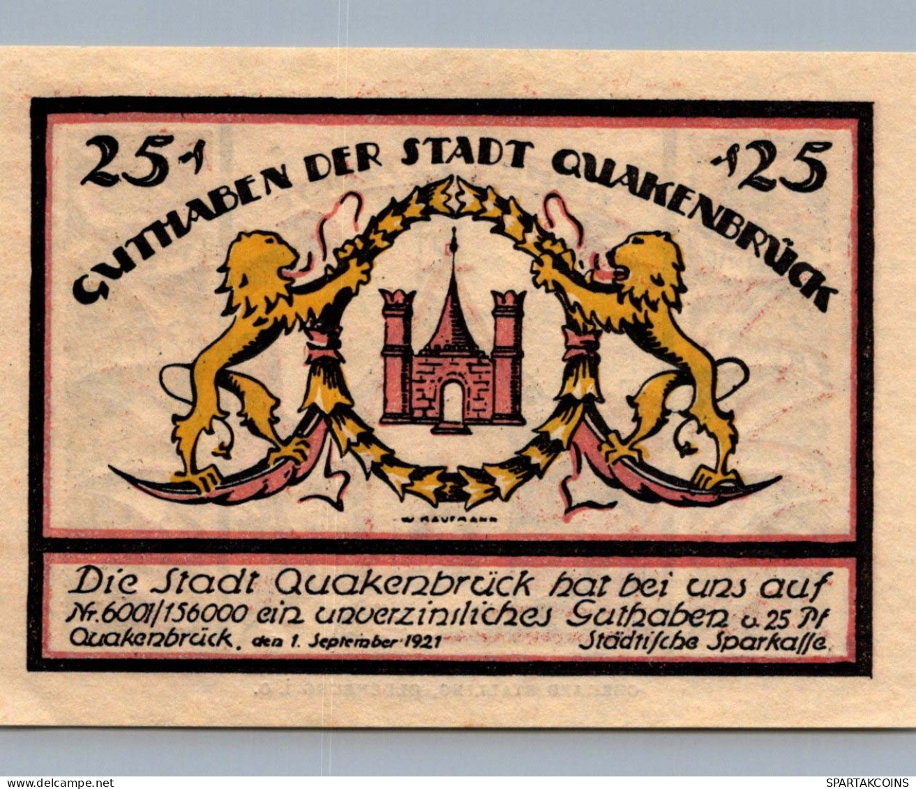 25 PFENNIG 1921 Stadt QUAKENBRÜCK Hanover UNC DEUTSCHLAND Notgeld #PB805 - [11] Emissions Locales