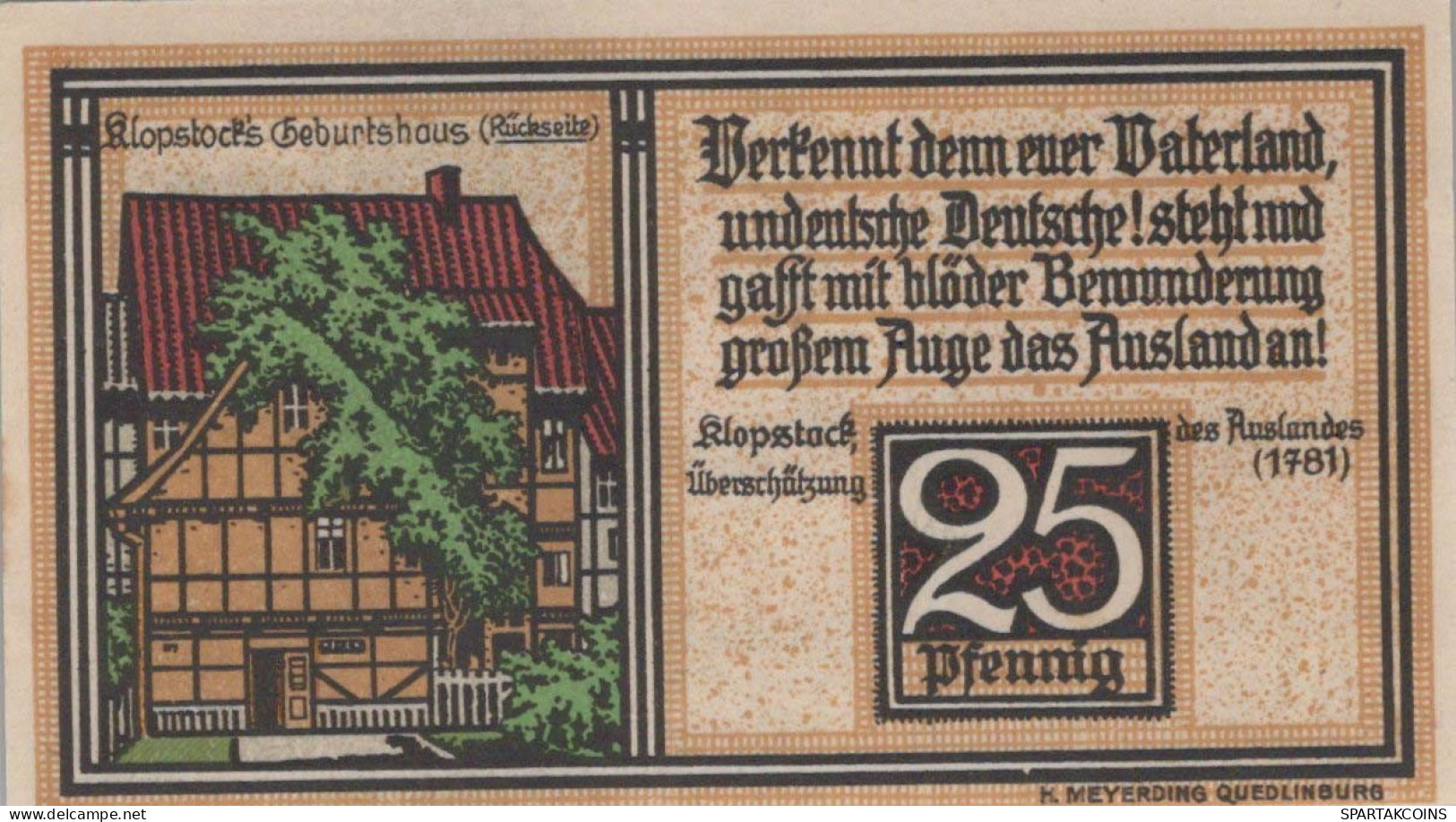 25 PFENNIG 1921 Stadt QUEDLINBURG Saxony UNC DEUTSCHLAND Notgeld Banknote #PB808 - [11] Emissions Locales