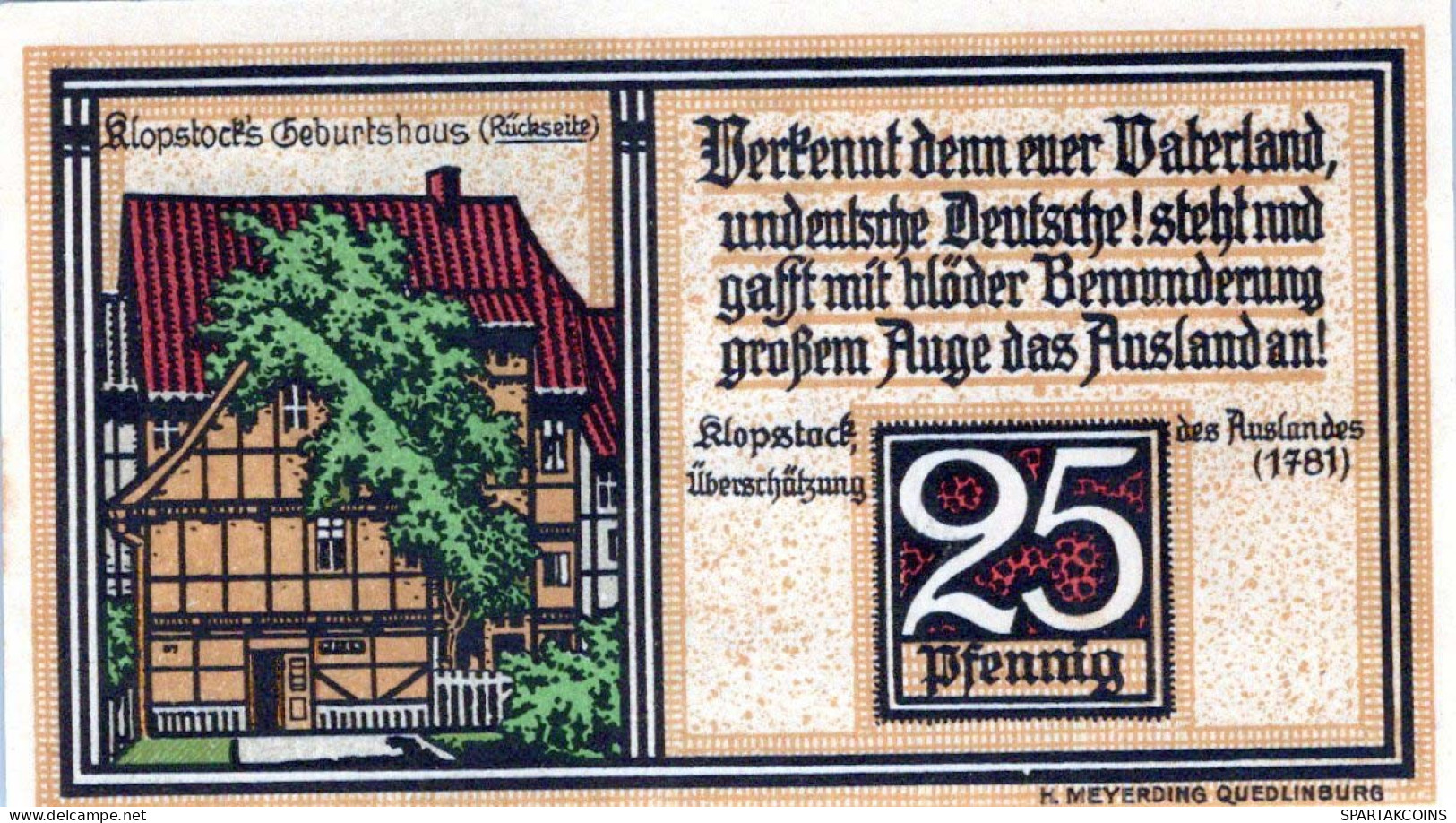 25 PFENNIG 1921 Stadt QUEDLINBURG Saxony UNC DEUTSCHLAND Notgeld Banknote #PB808 - [11] Emissions Locales