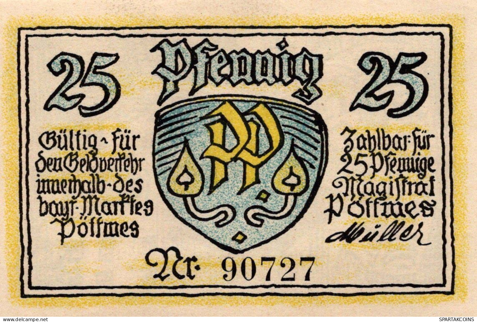 25 PFENNIG 1921 Stadt POTTMES Bavaria UNC DEUTSCHLAND Notgeld Banknote #PB669 - [11] Lokale Uitgaven