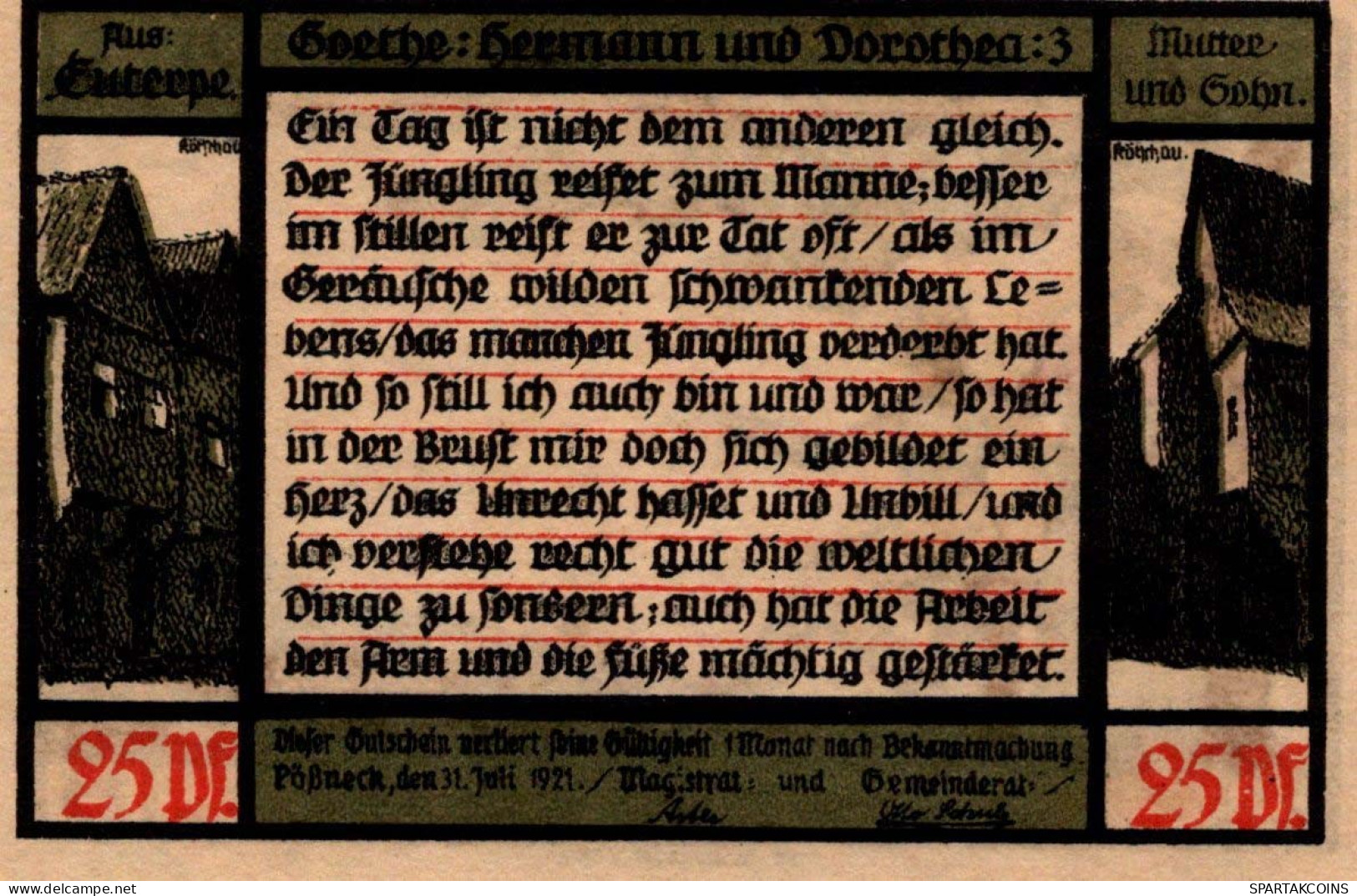 25 PFENNIG 1921 Stadt PÖSSNECK Thuringia UNC DEUTSCHLAND Notgeld Banknote #PB653 - [11] Local Banknote Issues