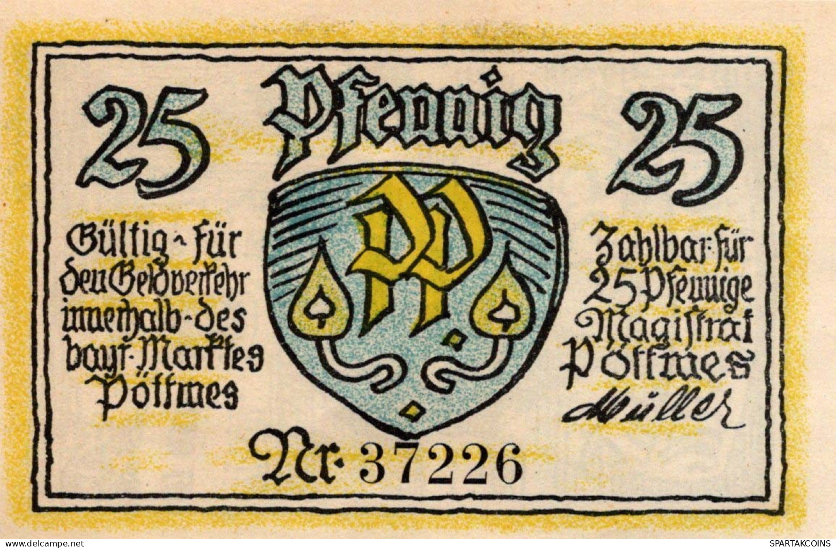 25 PFENNIG 1921 Stadt POTTMES Bavaria DEUTSCHLAND Notgeld Banknote #PD482 - [11] Emissions Locales