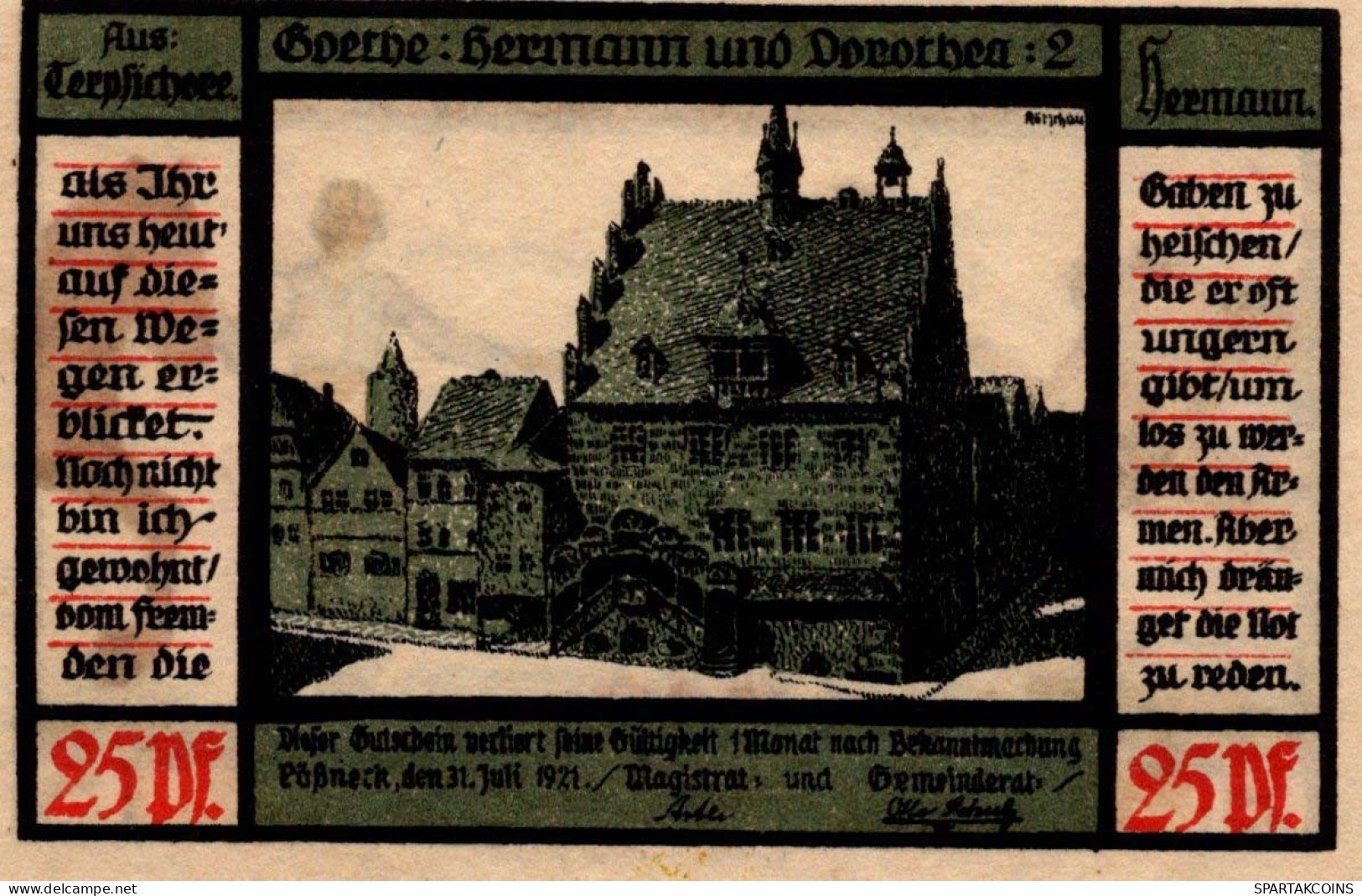 25 PFENNIG 1921 Stadt PÖSSNECK Thuringia UNC DEUTSCHLAND Notgeld Banknote #PB652 - [11] Emissions Locales
