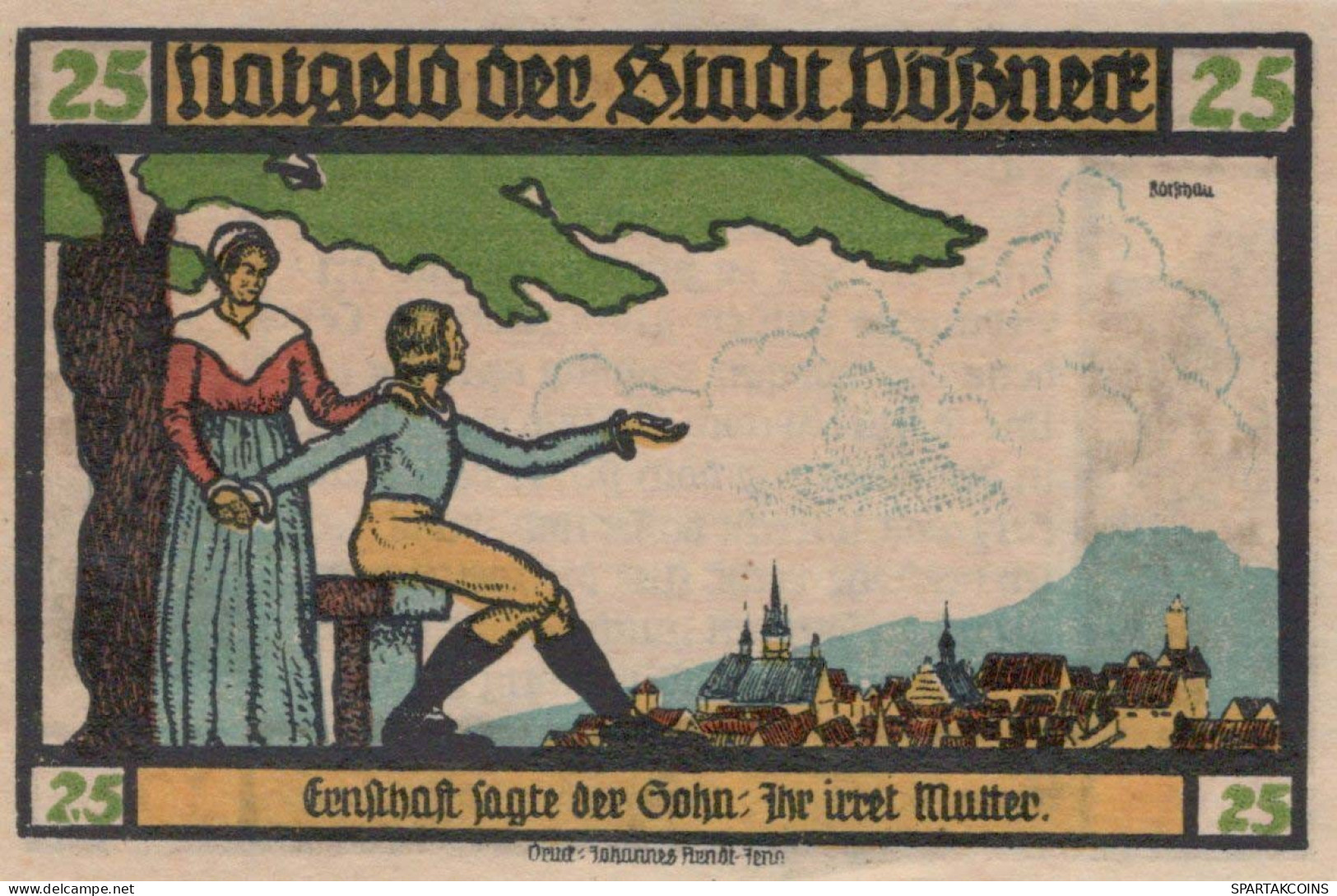 25 PFENNIG 1921 Stadt PÖSSNECK Thuringia UNC DEUTSCHLAND Notgeld Banknote #PB639 - [11] Emissioni Locali