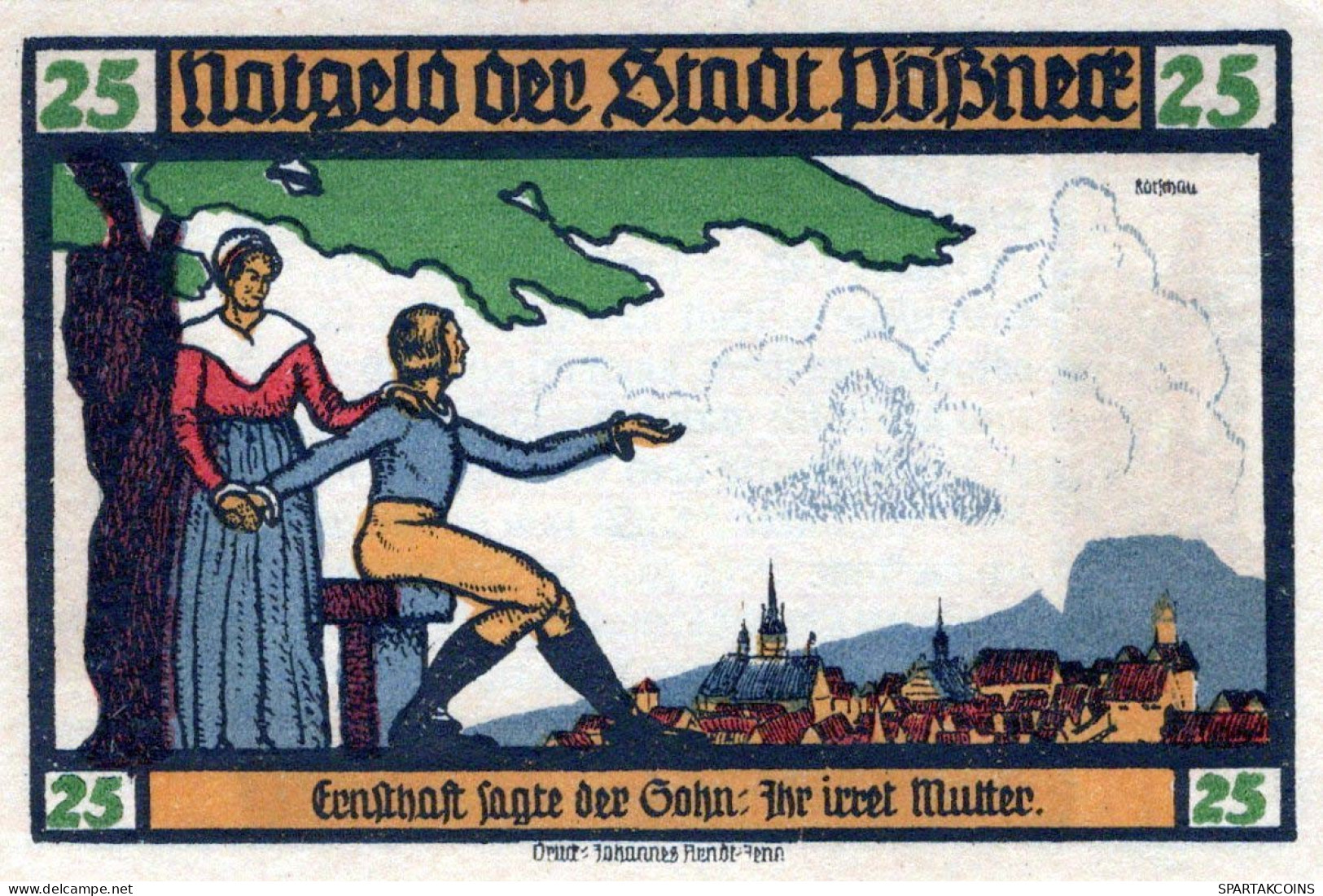 25 PFENNIG 1921 Stadt PÖSSNECK Thuringia UNC DEUTSCHLAND Notgeld Banknote #PB628 - Lokale Ausgaben