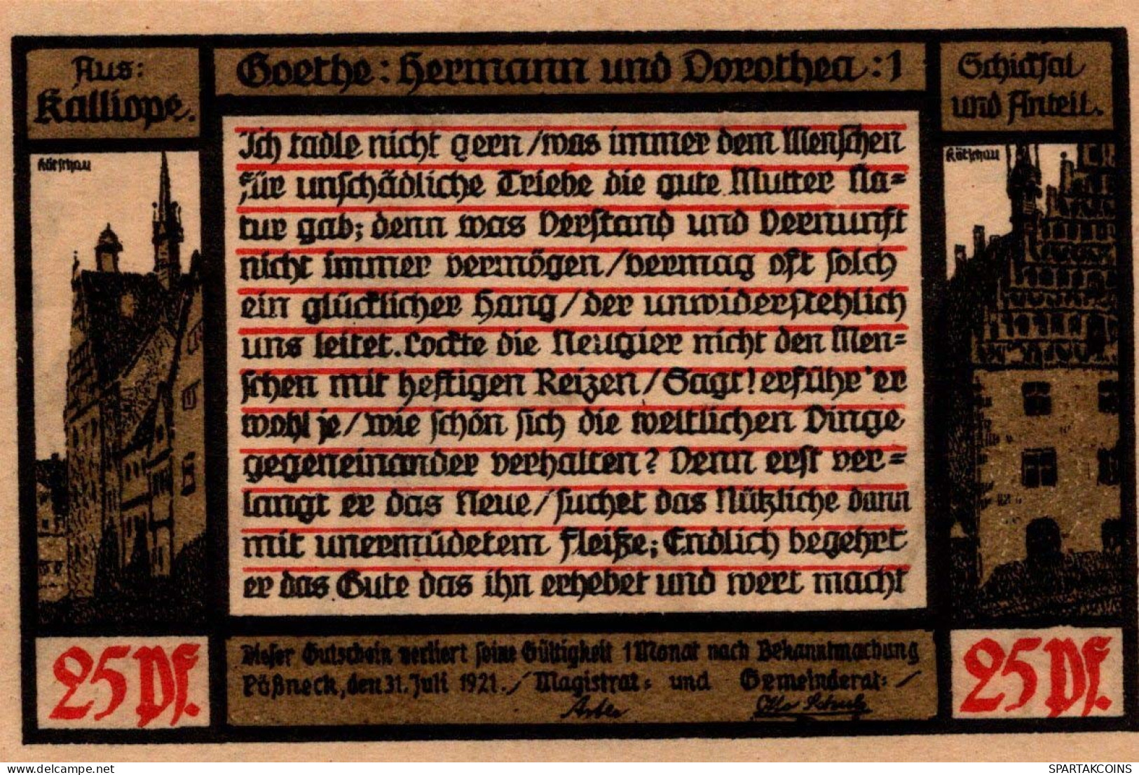 25 PFENNIG 1921 Stadt PÖSSNECK Thuringia UNC DEUTSCHLAND Notgeld Banknote #PB627 - [11] Emissions Locales