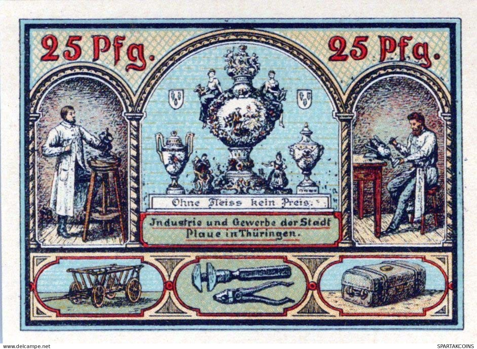 25 PFENNIG 1921 Stadt PLAUE Thuringia UNC DEUTSCHLAND Notgeld Banknote #PB542 - [11] Emissions Locales