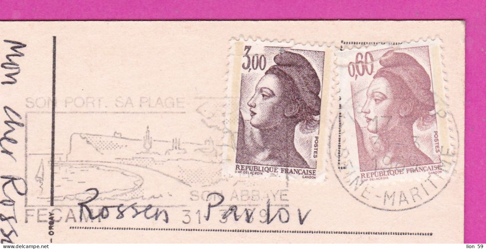 294206 / France - Une Pensee D'Orsay - La Gare PC 1989 USED 0.60+3.00 Fr. Liberty Of Gandon "Fécamp, Son Port, Sa Plage, - 1982-1990 Liberty Of Gandon