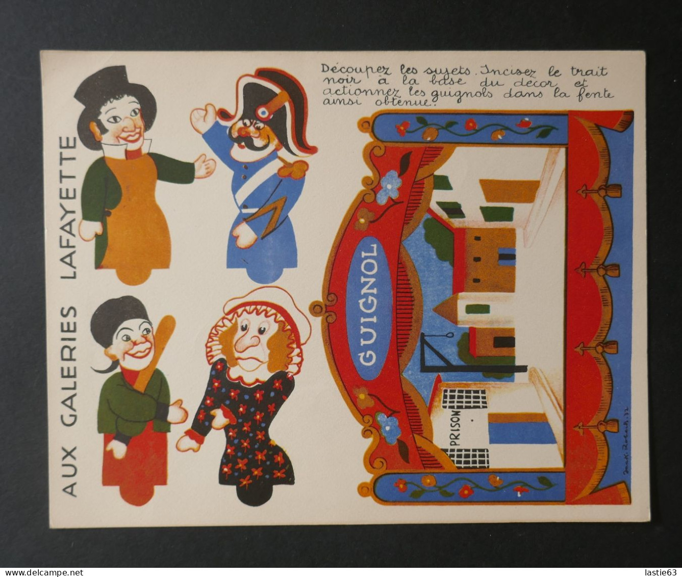 CHROMO   Cartonné Découpage Galeries Lafayette   Guignol  Théâtre Illustration Jack Roberts 1932 - Au Bon Marché