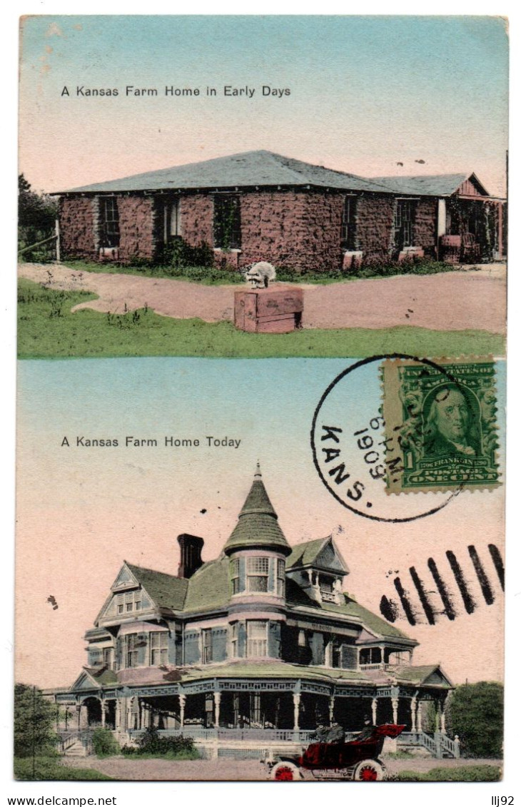 CPA - USA - A Kansas Farm Home In Early Days And Today - Otros & Sin Clasificación