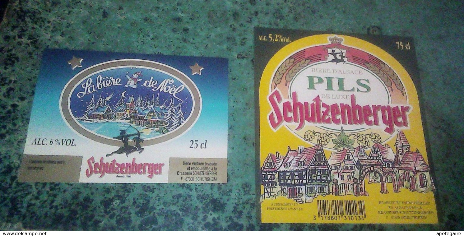 Schiltigheim Anciennes Etiquettes De Bière D'Alsace  Lot De 2 Différentes Brasserie Schutzenberger Pils & De Noël - Bier