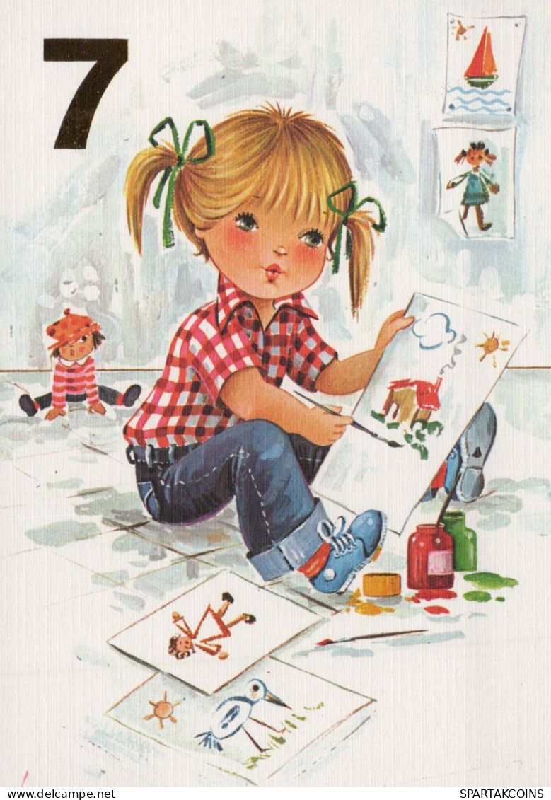 ALLES GUTE ZUM GEBURTSTAG 7 Jährige MÄDCHEN KINDER Vintage Ansichtskarte Postkarte CPSM Unposted #PBU063.DE - Geburtstag