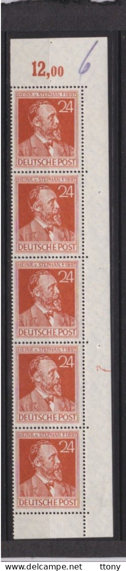 Un Bande De   5  Timbres   N°   963    Heinrich Von Stephan 24 Pf  Allemagne Occupation Alliée   Zone Interalliée AAS - Neufs