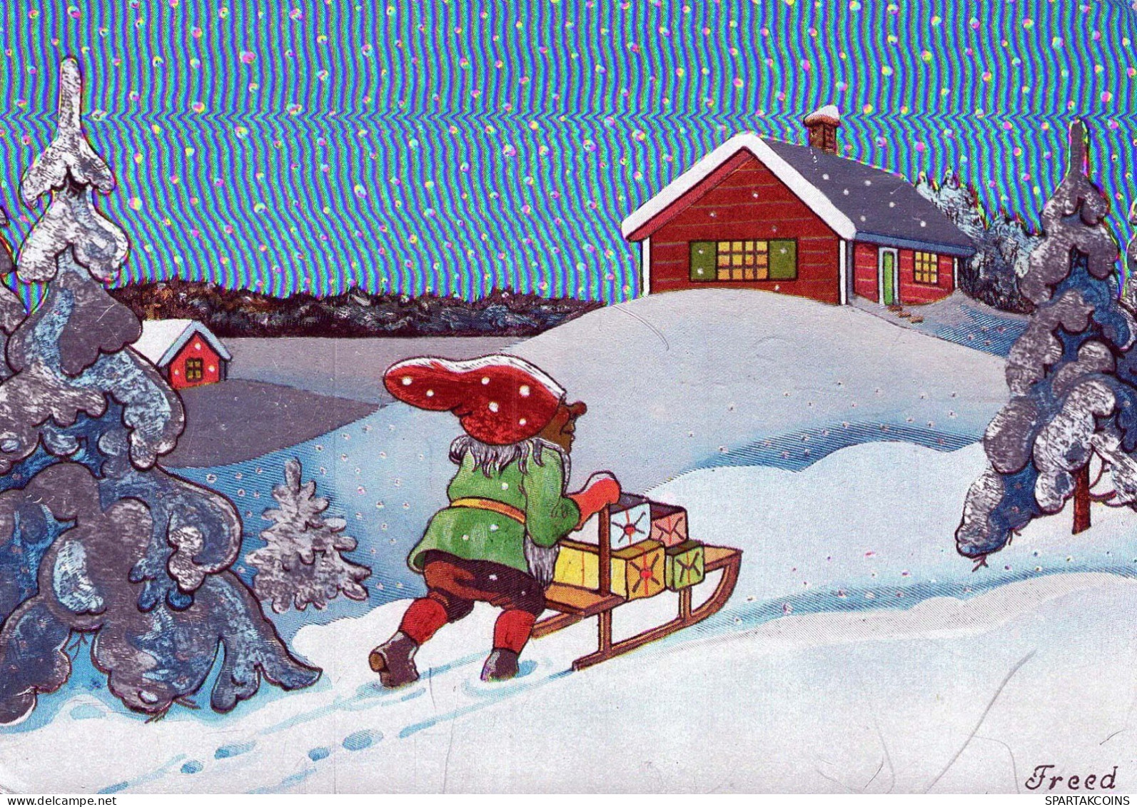 Feliz Año Navidad GNOMO Vintage Tarjeta Postal CPSM #PBL647.ES - Año Nuevo